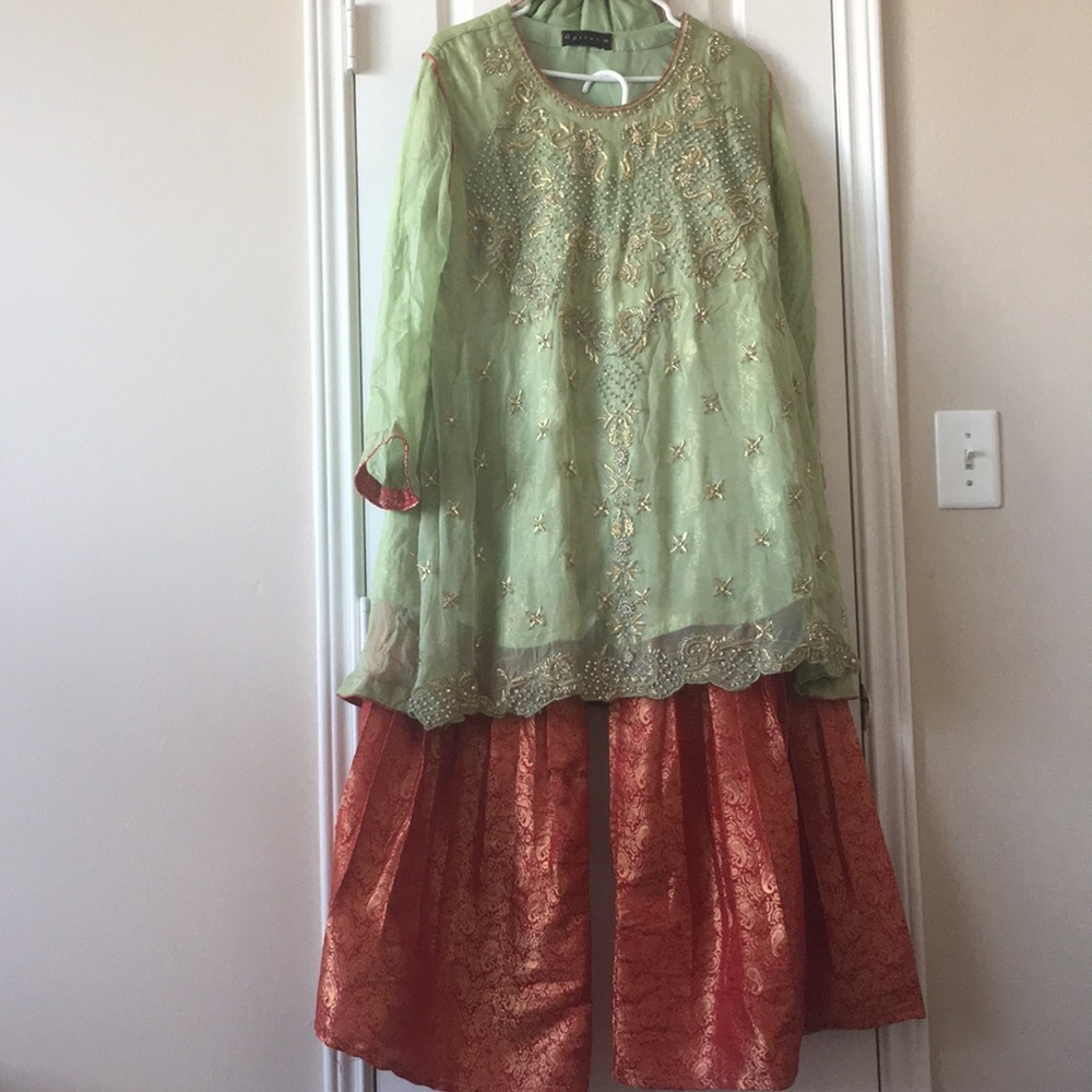 Mint & red pakistani indian gharara sharara dress